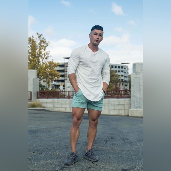 YoungLa Bodybuilding Slim Fit Gym Athletic Terry Sweat Shorts Teal - Picture 2 of 12